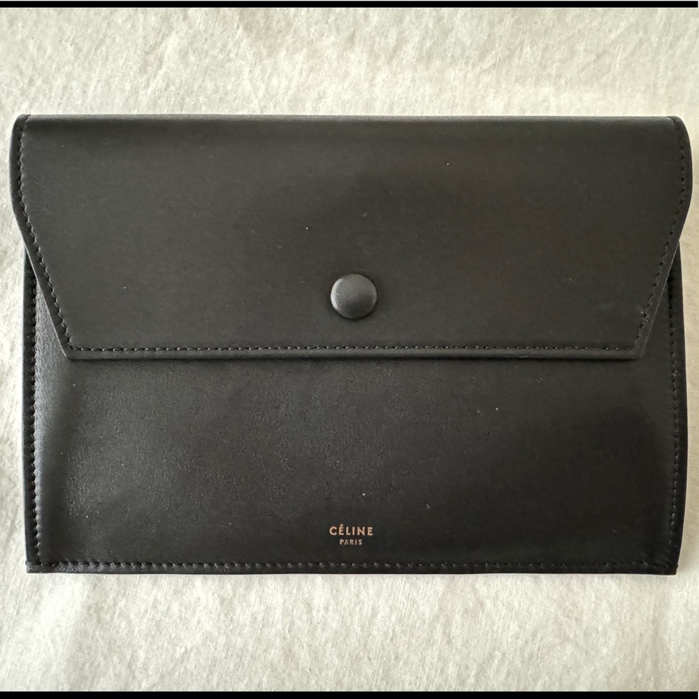 Vintage CELINE Envelope Clutch/Wallet Leather Black